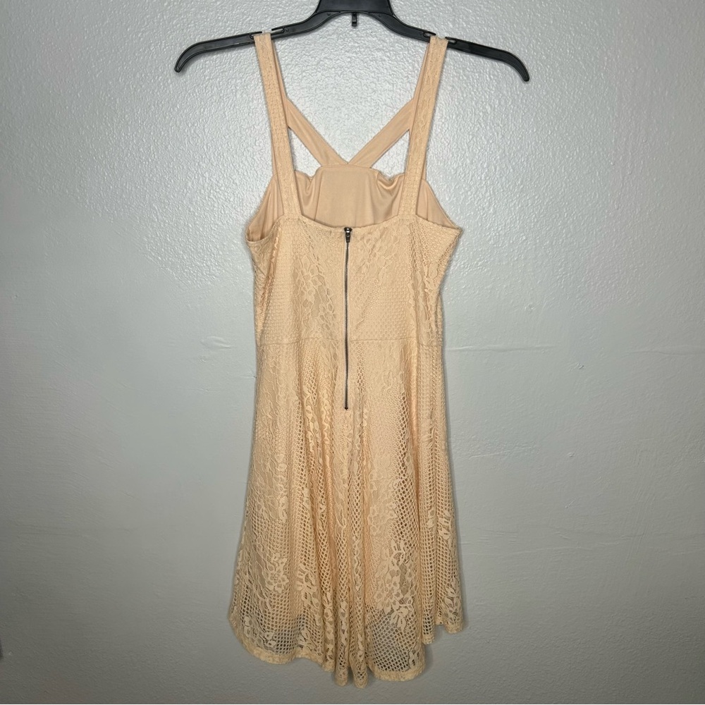 Peach Bellini Asymmetrical Lace Crochet Party Dress - Picture 5 of 8